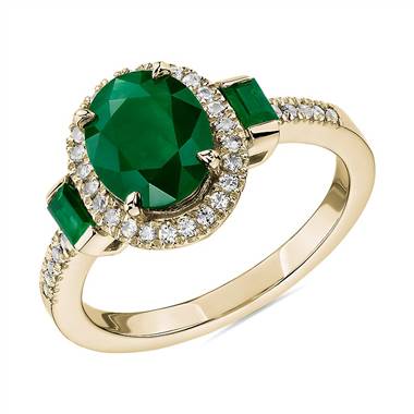 "Oval and Baguette Emerald Ring in 14k Yellow Gold"