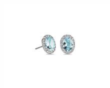 Oval Aquamarine and Diamond Halo Stud Earrings In 14k White Gold (5X7mm) | Blue Nile