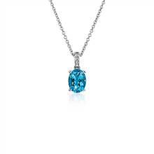 Oval Blue Topaz and Diamond Pendant in 14k White Gold (8x6mm) | Blue Nile
