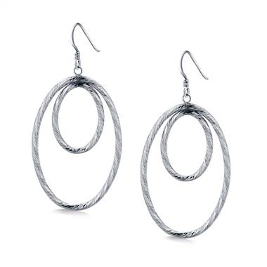 Oval Double Hoop Dangle Earrings in Sterling Silver
