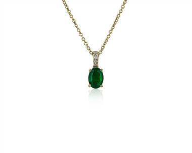 Oval Emerald and Diamond Pendant Necklace In 14k Yellow Gold