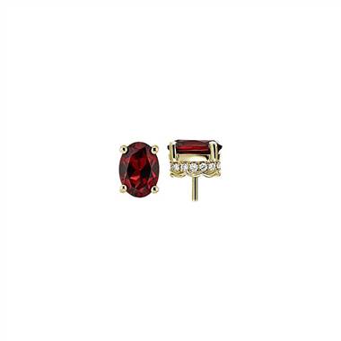 Oval Garnet and Diamond Earrings in 14k Yellow Gold (7x5mm)