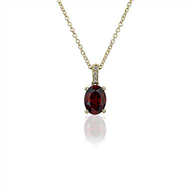 Oval Garnet and Diamond Pendant in 14k Yellow Gold (8x6mm)