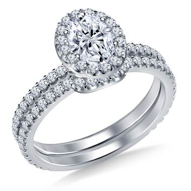 Oval Halo Engagement Ring with Matching Band in 14K White Gold