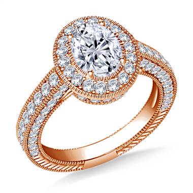 Oval Halo Vintage Diamond Engagement Ring in 18K Rose Gold