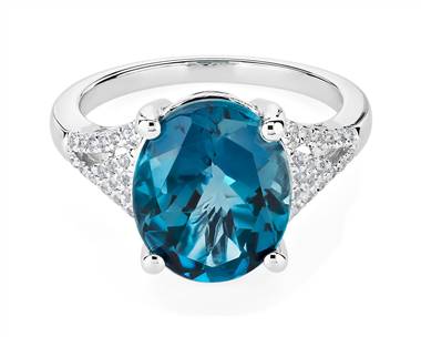 Oval London Blue Topaz Cocktail Ring In 14k White Gold