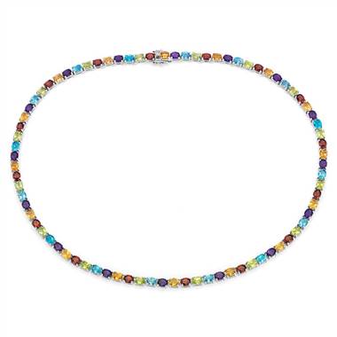 Oval Multicolor Gemstone Eternity Necklace in Sterling Silver (5x4mm)