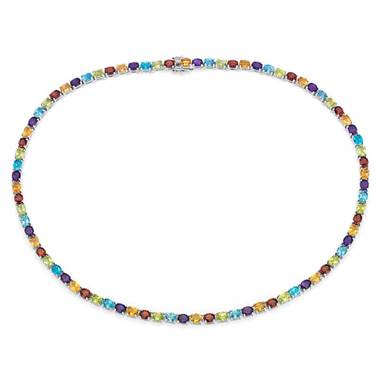 Oval Multicolor Gemstone Eternity Necklace in Sterling Silver (5x4mm)