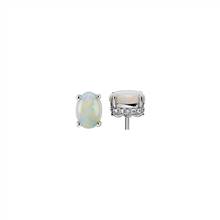 Oval Opal and Diamond Earrings in 14k White Gold (7x5mm) | Blue Nile