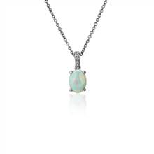 Oval Opal and Diamond Pendant in 14k White Gold (8x6mm) | Blue Nile