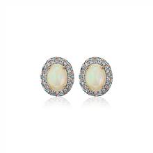 Oval Opal Earrings with Blue Topaz and White Sapphire Halo in 14k Rose Gold | Blue Nile