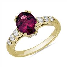 Oval Rhodolite Garnet and Diamond Side Stone Ring in 14k Yellow Gold (9x7mm) | Blue Nile