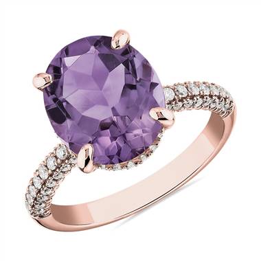 "Oval Rose de France Amethyst Statement Ring in 14k Rose Gold"