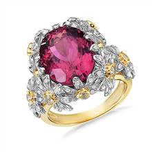 Oval Rubellite Tourmaline and Diamond Floral Ring in 18k White and Yellow Gold (14.5x11.5mm) | Blue Nile