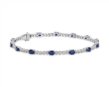 Oval Sapphire and Diamond Bracelet In 14k White Gold