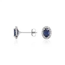 "Oval Sapphire and Diamond Micropave Stud Earrings in 14k White Gold (6x4mm)" | Blue Nile