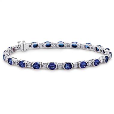 Oval Sapphire and Diamond Semi-Bezel-Set Bracelet in 18k White Gold (5x4mm)