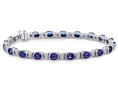 Oval Sapphire and Diamond Semi-Bezel-Set Bracelet In 18k White Gold (5X4mm)