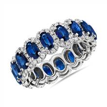 Oval Sapphire Halo Eternity Ring in 14k White Gold (5x3 mm) | Blue Nile