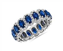 Oval Sapphire Halo Eternity Ring In 14k White Gold (5X3mm) | Blue Nile