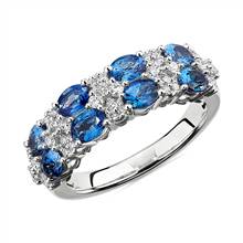 Oval Sapphire & Round Diamond Double Row Ring in 14k White Gold | Blue Nile