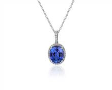 Oval Tanzanite and Diamond Halo Pendant In 14k White Gold (10X8mm) | Blue Nile
