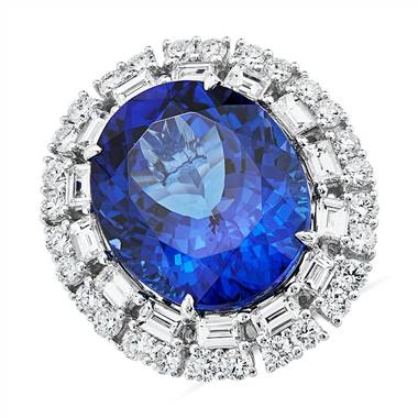 "Oval Tanzanite and Diamond Ring 18k White Gold"