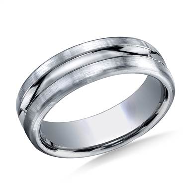 Palladium 7.5mm Comfort-Fit Satin-Finished High Polished Center Cut Carved Design Band