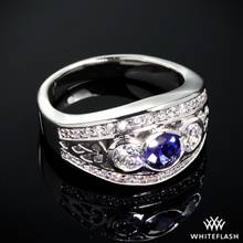Palladium Bezel Set Blue Sapphire and Diamond Right Hand Ring | Whiteflash