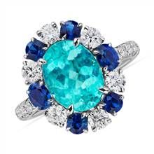 Paraiba Tourmaline with Sapphire and Diamond Halo Ring in 18k White Gold | Blue Nile