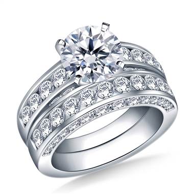 Pave and Channel Set Round Diamond Ring with Matching Band in 14K White Gold (2.00 cttw.)