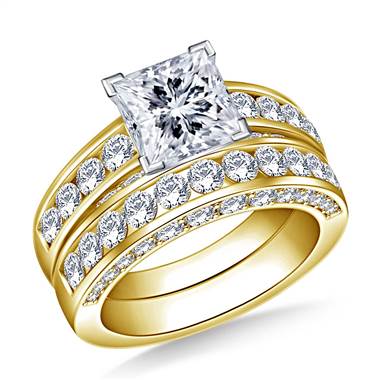 Pave and Channel Set Round Diamond Ring with Matching Band in 18K Yellow Gold (2.00 cttw.)