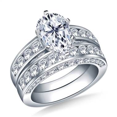 Pave and Channel Set Round Diamond Ring with Matching Band in Platinum (2.00 cttw.)