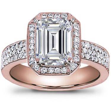 Pave Engagement Setting for Emerald Cut Diamond (0.54 CTTW)