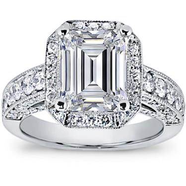 Pave Engagement Setting for Emerald Cut Diamond (1.28 CTTW)