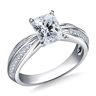 Pave Set Diamond Accent Engagement Ring In 18K White Gold (1/3 cttw.)