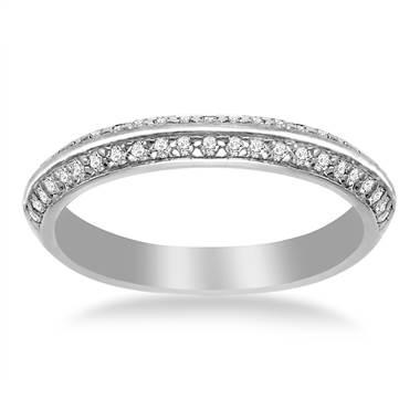 Pave Set Diamond Band In 14K White Gold For Women