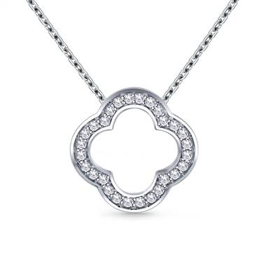 Pave Set Diamond Clover Pendant in 14K White Gold (1/4 cttw)