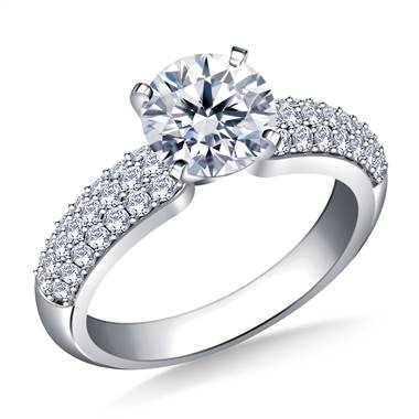 Pave Set Diamond Engagement Ring Crafted In 18K White Gold (3/4 cttw)