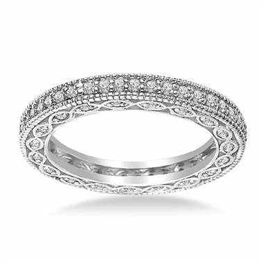 Pave-Set Diamond Eternity Ring In 14K White Gold With Milgrain Border (0.57 - 0.67 cttw.)