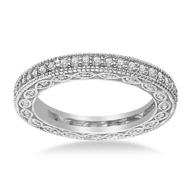 Pave-Set Diamond Eternity Ring In 18K White Gold With Milgrain Border (0.57 - 0.67 cttw.)