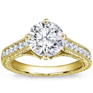Pave Set Engagement Ring for Round Diamond