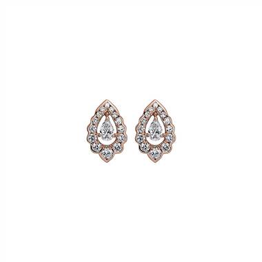 "Pear-Cut Diamond Scalloped Halo Stud Earrings in 14K Rose Gold (1/2 ct. tw.)"