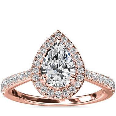 Pear Diamond Bridge Halo Diamond Engagement Ring in 14k Rose Gold (1/3 ct. tw.)