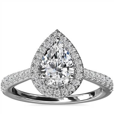 Pear Diamond Bridge Halo Diamond Engagement Ring in 14k White Gold (1/3 ct. tw.)