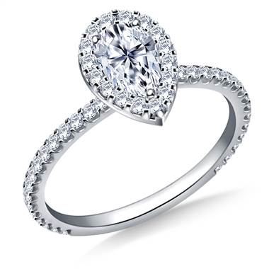 Pear Halo Engagement Ring in 18K White Gold