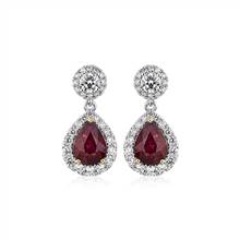 Pear Ruby and Diamond Dangle Earrings in 18k White Gold | Blue Nile