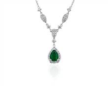 Pear Shape Emerald and Round Diamond Necklace In 14k White Gold (7X5mm) | Blue Nile