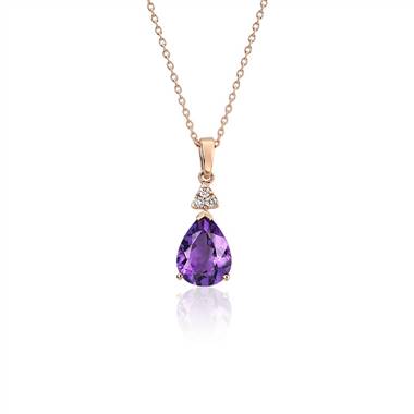 Pear-Shaped Amethyst Pendant with Diamond Trio in 14k Rose Gold (9x7mm)