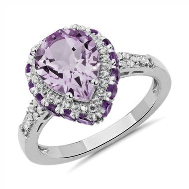 "Pear Shaped Amethyst Ring in Sterling Silver with White Topaz"